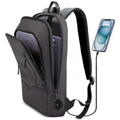 8228：HEROIC KNIGHT 15.6" Laptop Backpack for Men with USB Charger, Lightweight Durable Bag for Business Travel-Black