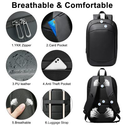 8787s：HEROIC KNIGHT Waterproof Expandable 15.6" Laptop Backpack for Men, Black