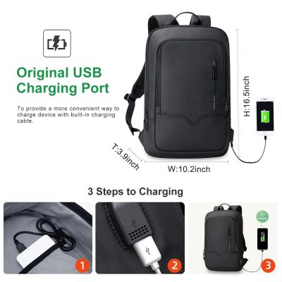 8228：HEROIC KNIGHT 15.6" Laptop Backpack for Men with USB Charger, Lightweight Durable Bag for Business Travel-Black