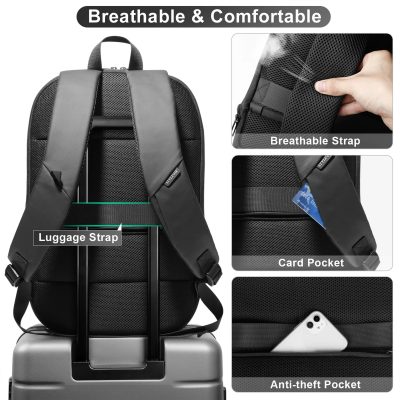 8787s：HEROIC KNIGHT Waterproof Expandable 15.6" Laptop Backpack for Men, Black