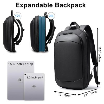 8787s：HEROIC KNIGHT Waterproof Expandable 15.6" Laptop Backpack for Men, Black