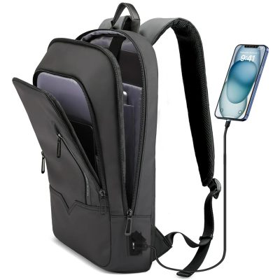 8228：HEROIC KNIGHT 15.6" Laptop Backpack for Men with USB Charger, Lightweight Durable Bag for Business Travel-Black